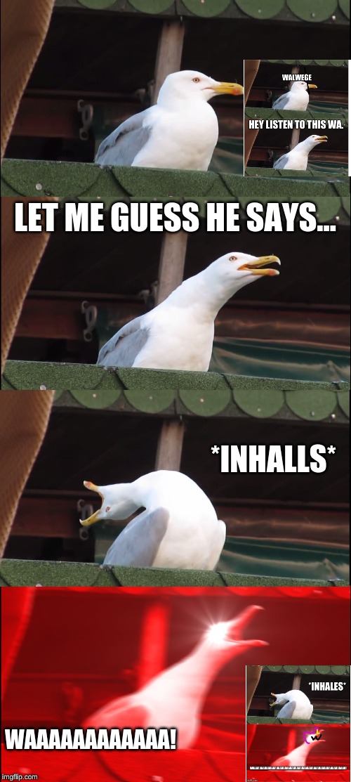 Inhaling Seagull | LET ME GUESS HE SAYS... *INHALLS*; WAAAAAAAAAAAA! | image tagged in memes,inhaling seagull | made w/ Imgflip meme maker