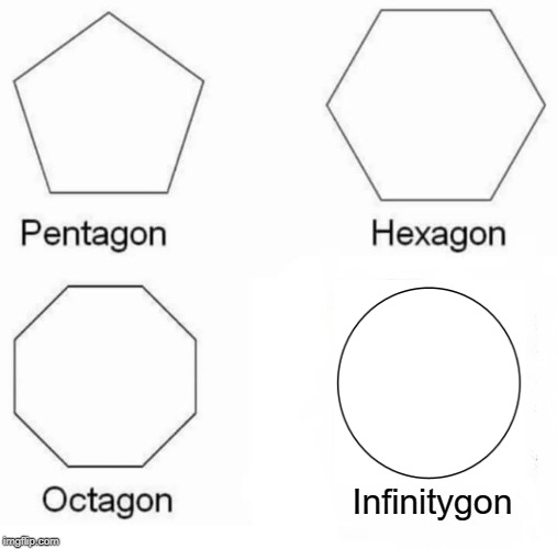 Pentagon, Hexagon, Octagon, and Infinitygon. | Infinitygon | image tagged in memes,pentagon hexagon octagon | made w/ Imgflip meme maker
