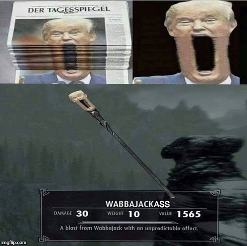 Wabbajackass | ASS | image tagged in skyrim,trump,wabbajack,elder scrolls,jackass | made w/ Imgflip meme maker