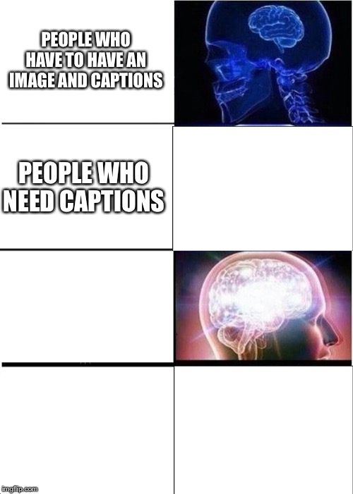 Expanding Brain | PEOPLE WHO HAVE TO HAVE AN IMAGE AND CAPTIONS; PEOPLE WHO NEED CAPTIONS | image tagged in memes,expanding brain | made w/ Imgflip meme maker