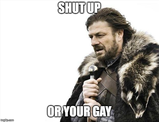Brace Yourselves X is Coming | SHUT UP; OR YOUR GAY | image tagged in memes,brace yourselves x is coming | made w/ Imgflip meme maker