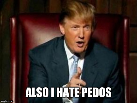 Donald Trump | ALSO I HATE PEDOS | image tagged in donald trump | made w/ Imgflip meme maker