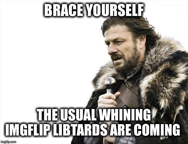 Brace Yourselves X is Coming Meme | BRACE YOURSELF THE USUAL WHINING IMGFLIP LIBTARDS ARE COMING | image tagged in memes,brace yourselves x is coming | made w/ Imgflip meme maker