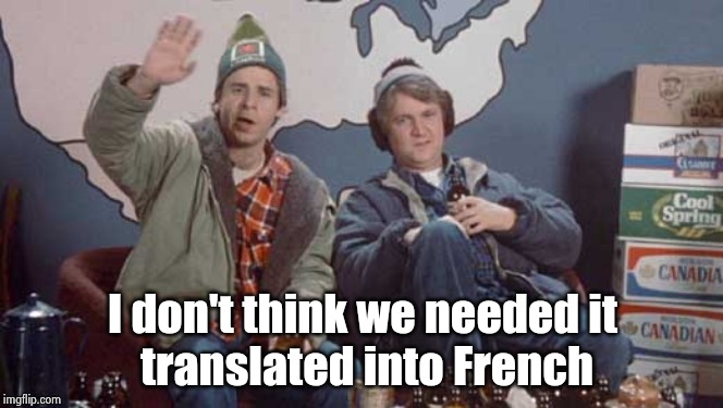 Bob and Doug Mckenzie hello and good day | I don't think we needed it
 translated into French | image tagged in bob and doug mckenzie hello and good day | made w/ Imgflip meme maker