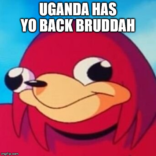 Ugandan Knuckles | UGANDA HAS YO BACK BRUDDAH | image tagged in ugandan knuckles | made w/ Imgflip meme maker