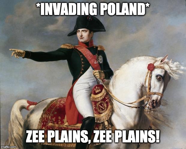 Napoleon Bonaparte | *INVADING POLAND*; ZEE PLAINS, ZEE PLAINS! | image tagged in napoleon bonaparte | made w/ Imgflip meme maker