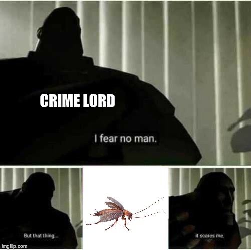 Cockroach Fear | CRIME LORD | image tagged in i fear no man,bugs,cockroach,tf2,team fortress 2,video games | made w/ Imgflip meme maker
