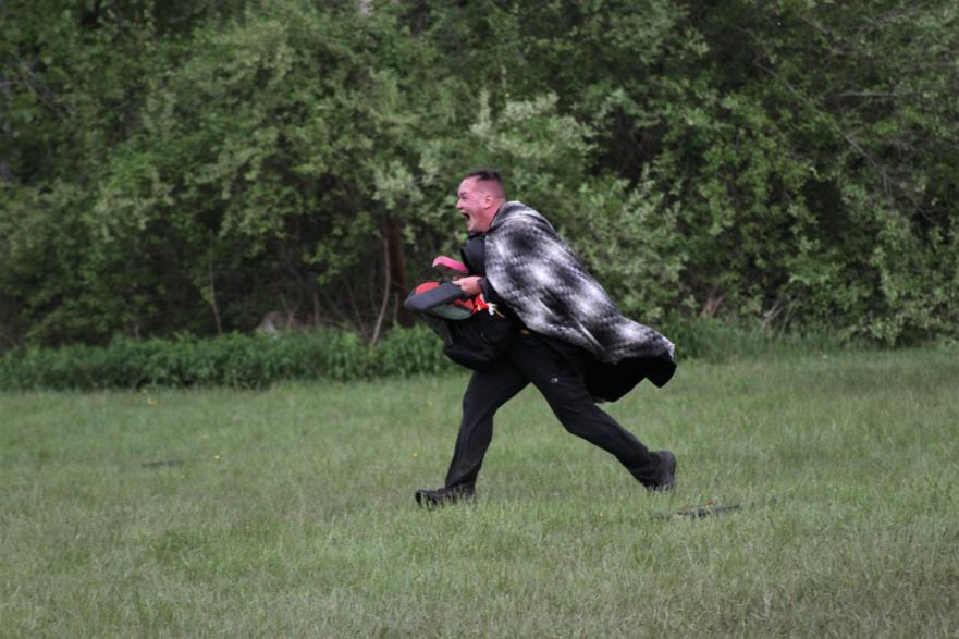 High Quality Man running in field excited Blank Meme Template