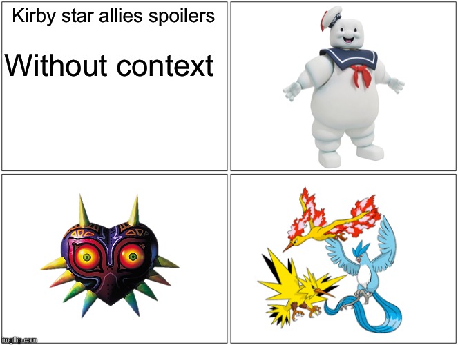 Kirby star allies spoilers | Kirby star allies spoilers; Without context | image tagged in memes,blank comic panel 2x2,kirby | made w/ Imgflip meme maker