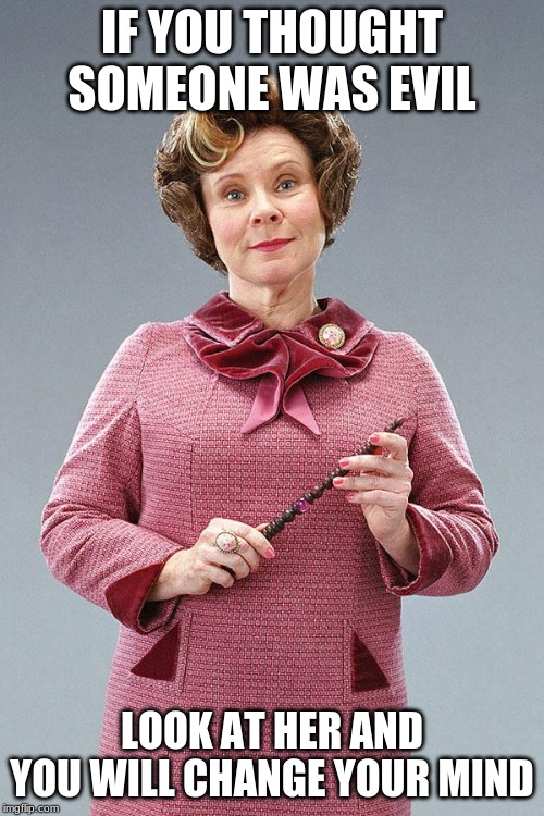 Dolores Umbridge | IF YOU THOUGHT SOMEONE WAS EVIL; LOOK AT HER AND YOU WILL CHANGE YOUR MIND | image tagged in dolores umbridge | made w/ Imgflip meme maker