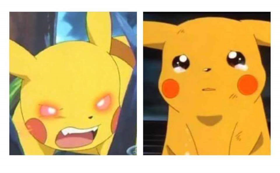 High Quality Angry Vs Sad Pikachu Blank Meme Template