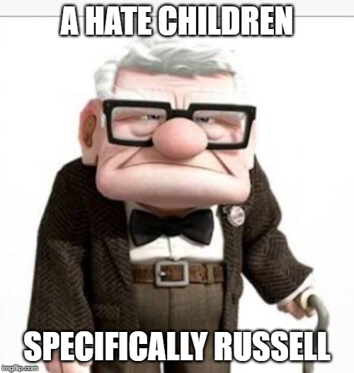Up | A HATE CHILDREN; SPECIFICALLY RUSSELL | image tagged in angry old man,old man from up | made w/ Imgflip meme maker
