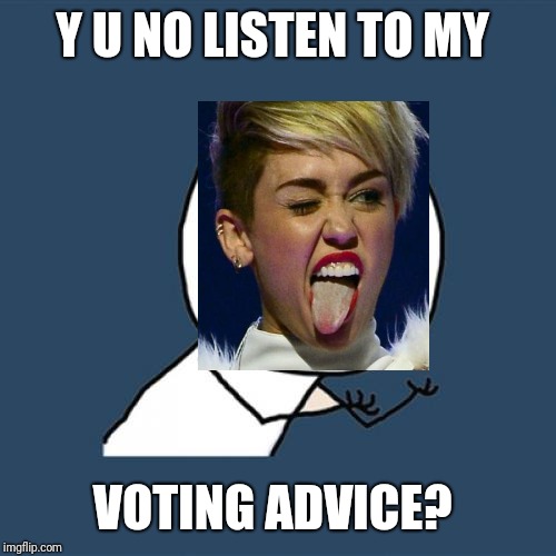 Y U No Meme | Y U NO LISTEN TO MY VOTING ADVICE? | image tagged in memes,y u no | made w/ Imgflip meme maker
