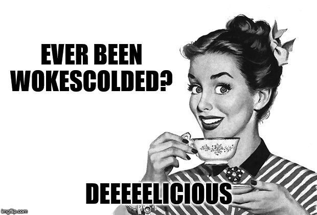 1950s Housewife | EVER BEEN WOKESCOLDED? DEEEEELICIOUS | image tagged in 1950s housewife | made w/ Imgflip meme maker