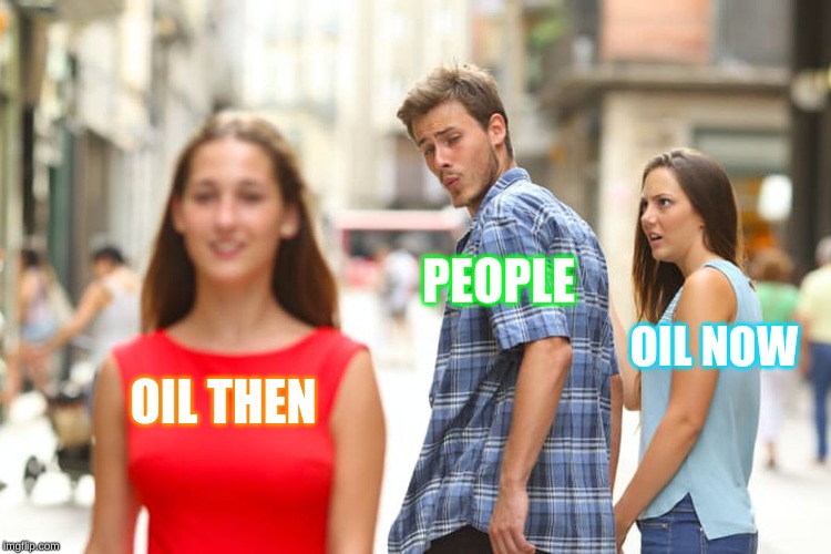 Distracted Boyfriend | PEOPLE; OIL NOW; OIL THEN | image tagged in memes,distracted boyfriend | made w/ Imgflip meme maker
