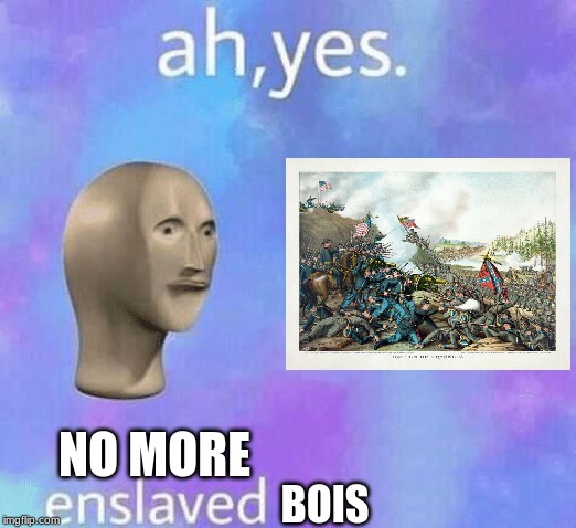 freedom! | NO MORE; BOIS | image tagged in ah yes enslaved,civil war,slavery | made w/ Imgflip meme maker