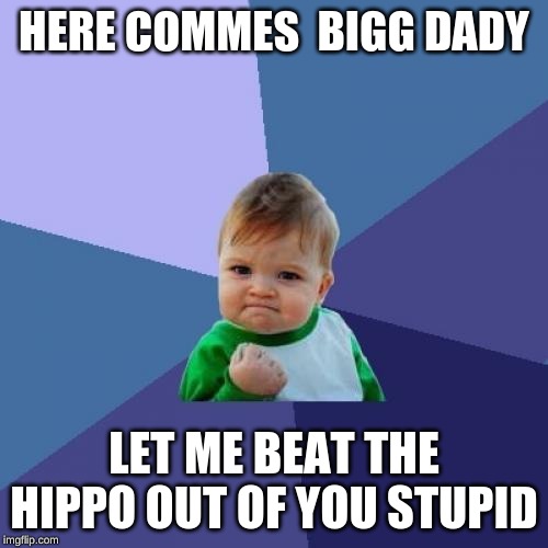 Success Kid Meme | HERE COMMES  BIGG DADY; LET ME BEAT THE HIPPO OUT OF YOU STUPID | image tagged in memes,success kid | made w/ Imgflip meme maker