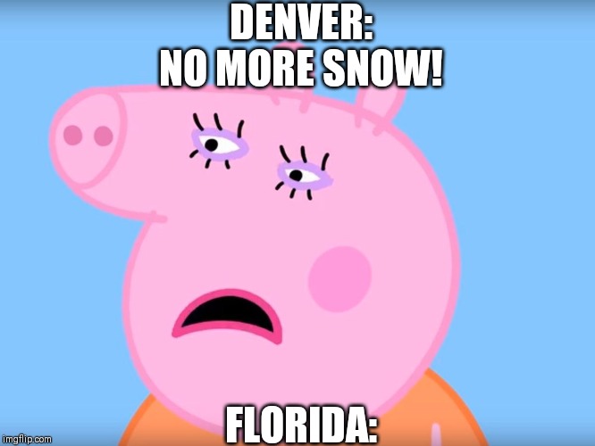 DENVER: NO MORE SNOW! FLORIDA: | image tagged in peppa pig | made w/ Imgflip meme maker