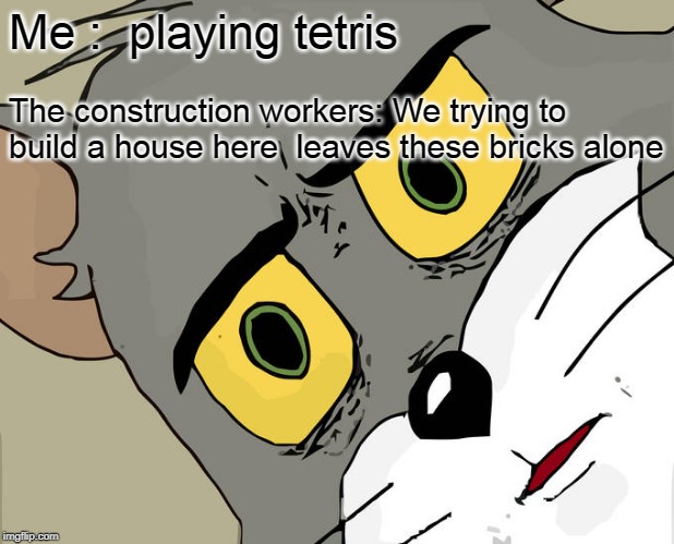 They are just mad  i got a better highscore then them  ... | Me :  playing tetris; The construction workers: We trying to build a house here  leaves these bricks alone | image tagged in memes,unsettled tom,tetris | made w/ Imgflip meme maker