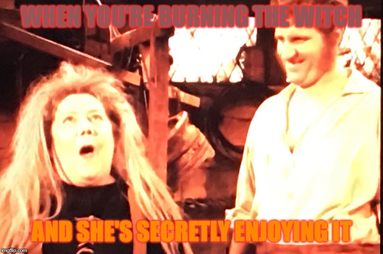 Sexy Witch Burn | WHEN YOU'RE BURNING THE WITCH; AND SHE'S SECRETLY ENJOYING IT | image tagged in dark humor,witch hunt,married with children,al bundy,haha,funny | made w/ Imgflip meme maker