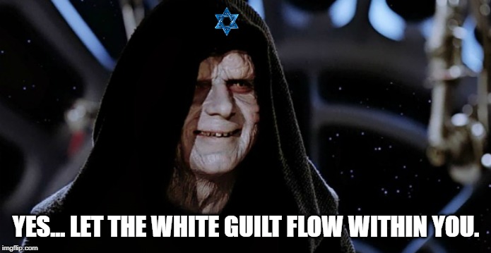 White Guilt | YES... LET THE WHITE GUILT FLOW WITHIN YOU. | image tagged in star wars emperor,white guilt,white privilege,jewish | made w/ Imgflip meme maker