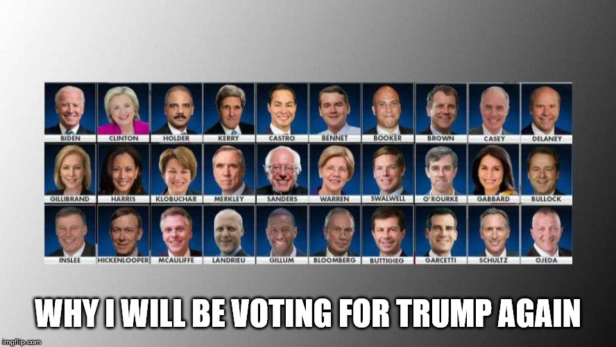 WHY I WILL BE VOTING FOR TRUMP AGAIN | image tagged in 2020 democratic candidates | made w/ Imgflip meme maker