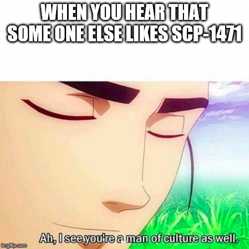 Ah,I see you are a man of culture as well | WHEN YOU HEAR THAT SOME ONE ELSE LIKES SCP-1471 | image tagged in ah i see you are a man of culture as well | made w/ Imgflip meme maker