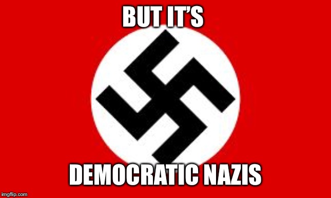 swastika | BUT IT’S DEMOCRATIC NAZIS | image tagged in swastika | made w/ Imgflip meme maker