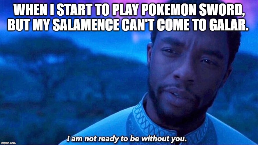 I'm not ready to be without you | WHEN I START TO PLAY POKEMON SWORD, BUT MY SALAMENCE CAN'T COME TO GALAR. | image tagged in i'm not ready to be without you,pokemon,pokemon meeting suggestion,nintendo switch,video games,black panther | made w/ Imgflip meme maker