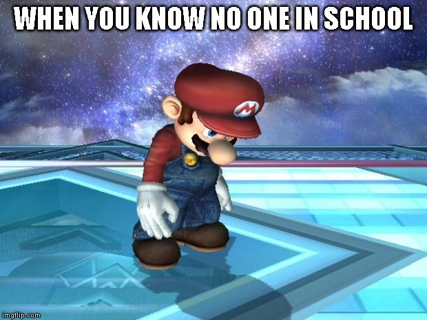 Depressed Mario | WHEN YOU KNOW NO ONE IN SCHOOL | image tagged in depressed mario | made w/ Imgflip meme maker