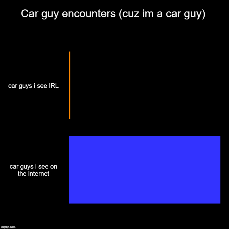 Car guy encounters (cuz im a car guy) | car guys i see IRL, car guys i see on the internet | image tagged in charts,bar charts | made w/ Imgflip chart maker