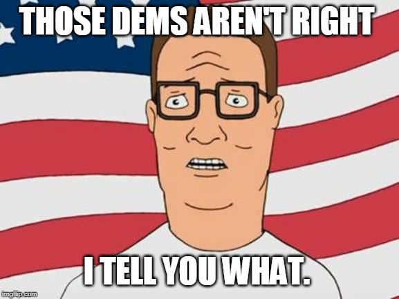 American Hank Hill | THOSE DEMS AREN'T RIGHT; I TELL YOU WHAT. | image tagged in american hank hill | made w/ Imgflip meme maker