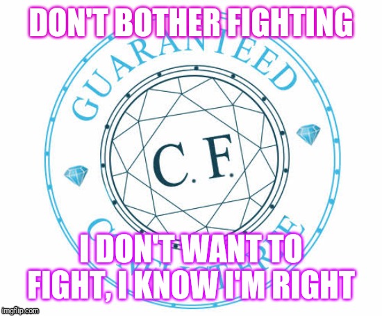 DON'T BOTHER FIGHTING; I DON'T WANT TO FIGHT, I KNOW I'M RIGHT | image tagged in fun | made w/ Imgflip meme maker