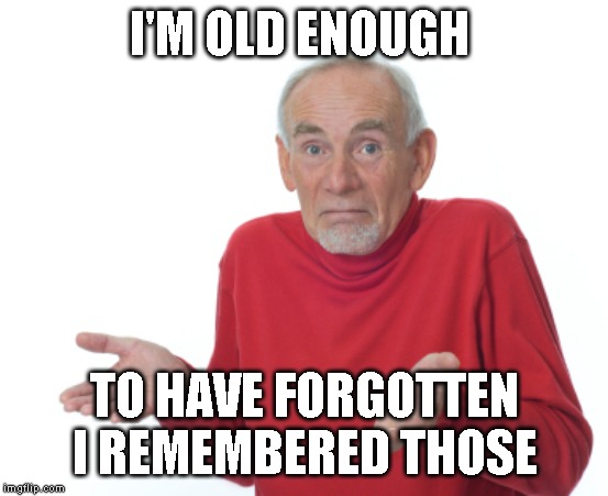Guess I'll die  | I'M OLD ENOUGH TO HAVE FORGOTTEN I REMEMBERED THOSE | image tagged in guess i'll die | made w/ Imgflip meme maker