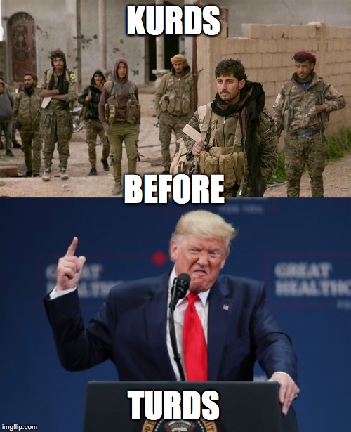 Kurds Before Turds | KURDS; BEFORE; TURDS | image tagged in kurds,trump,turkey,turd,syria,isis | made w/ Imgflip meme maker