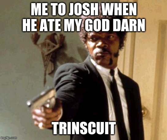 Say That Again I Dare You | ME TO JOSH WHEN HE ATE MY GOD DARN; TRINSCUIT | image tagged in memes,say that again i dare you | made w/ Imgflip meme maker