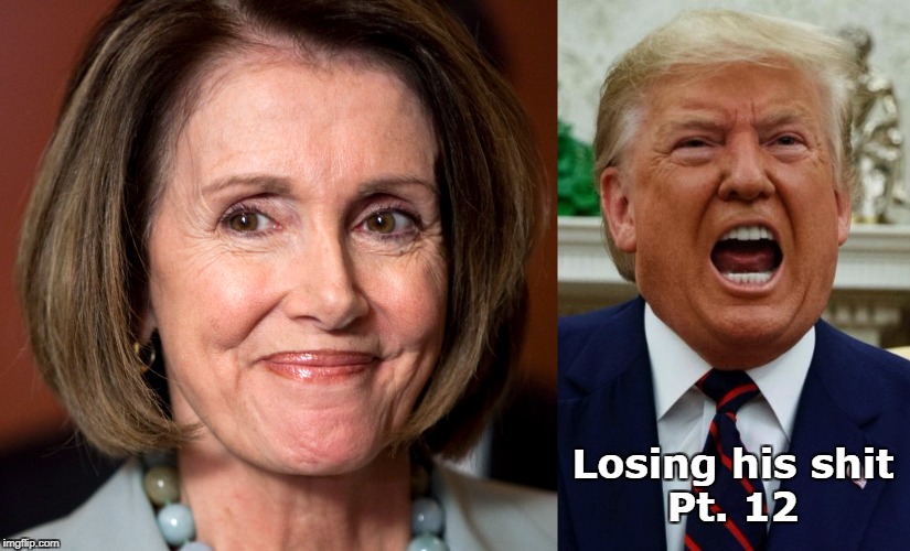 One of these is a patriotic American. The other one is president of the United States. | Losing his shit
Pt. 12 | image tagged in nancy pelosi,trump,scream | made w/ Imgflip meme maker