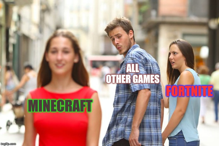 Distracted Boyfriend | ALL OTHER GAMES; FORTNITE; MINECRAFT | image tagged in memes,distracted boyfriend | made w/ Imgflip meme maker