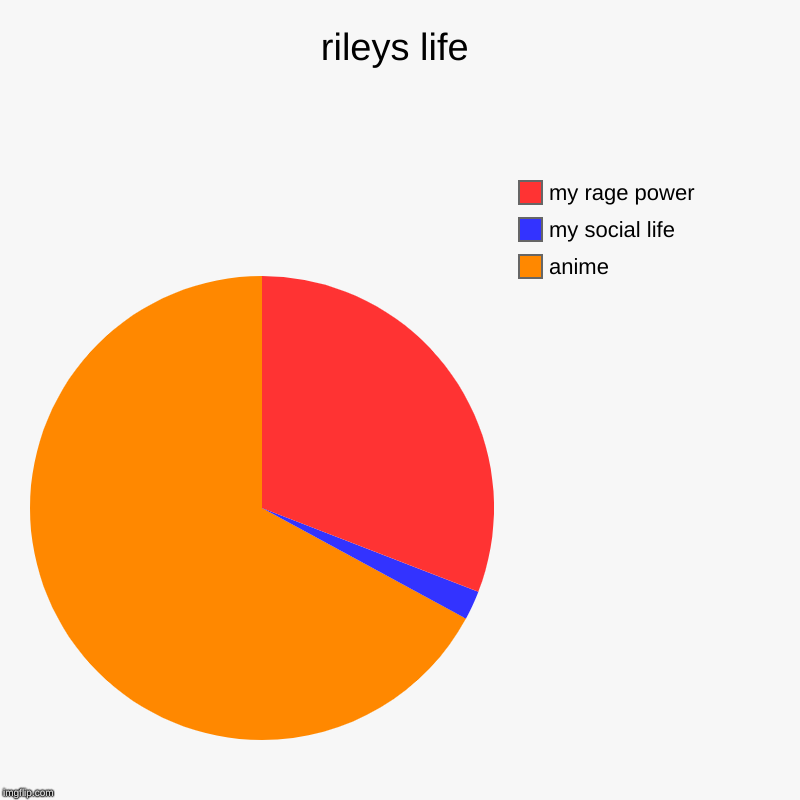 rileys life | anime, my social life, my rage power | image tagged in charts,pie charts | made w/ Imgflip chart maker