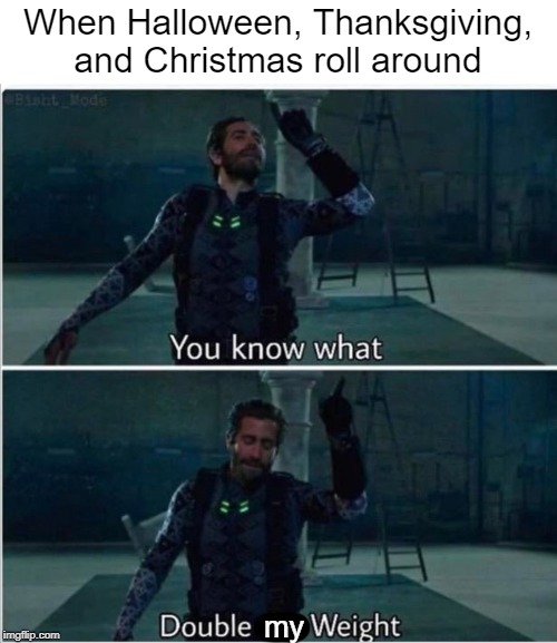 It's coming | When Halloween, Thanksgiving, and Christmas roll around; my | image tagged in mysterio you know what,spiderman,weight,fat,holidays | made w/ Imgflip meme maker
