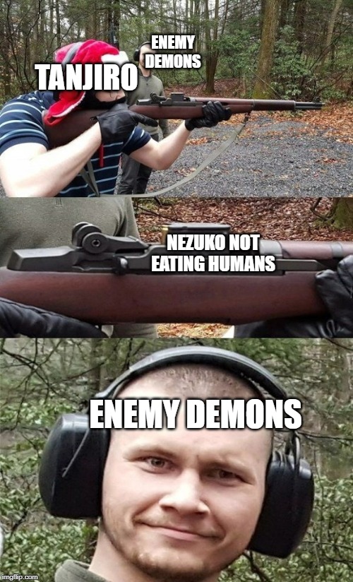 ENEMY DEMONS; TANJIRO; NEZUKO NOT EATING HUMANS; ENEMY DEMONS | made w/ Imgflip meme maker