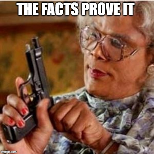 Madea With a Gun | THE FACTS PROVE IT | image tagged in madea with a gun | made w/ Imgflip meme maker