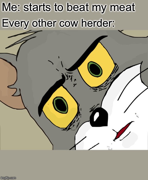 Idk | Me: starts to beat my meat; Every other cow herder: | image tagged in memes,unsettled tom | made w/ Imgflip meme maker
