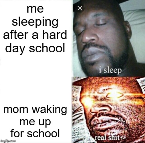 Sleeping Shaq Meme | me sleeping after a hard day school; mom waking me up for school | image tagged in memes,sleeping shaq | made w/ Imgflip meme maker
