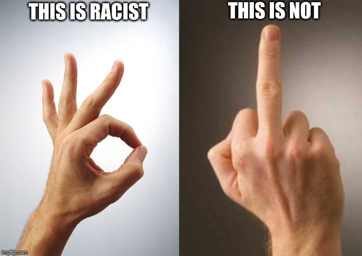 Remember Boys and Girls... | THIS IS NOT; THIS IS RACIST | image tagged in middle finger,racist | made w/ Imgflip meme maker