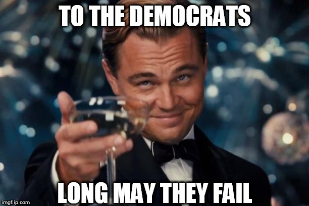 Leonardo Dicaprio Cheers Meme | TO THE DEMOCRATS; LONG MAY THEY FAIL | image tagged in memes,leonardo dicaprio cheers | made w/ Imgflip meme maker