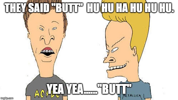 Beavis & Butthead | THEY SAID "BUTT"  HU HU HA HU HU HU. YEA YEA......"BUTT" | image tagged in beavis  butthead | made w/ Imgflip meme maker