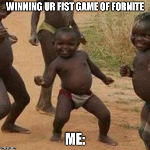 fornite bad now but still good for memes | WINNING UR FIST GAME OF FORNITE; ME: | image tagged in memes,third world success kid | made w/ Imgflip meme maker