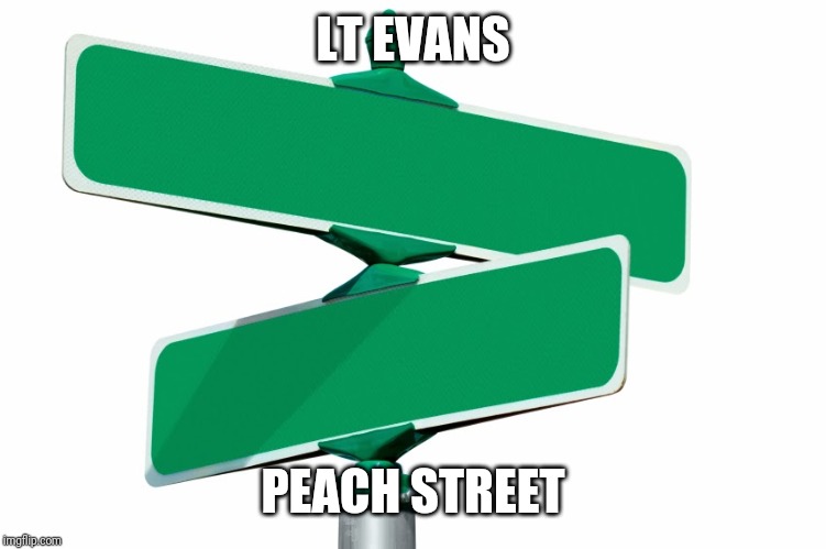 Blank Street Signs | LT EVANS; PEACH STREET | image tagged in blank street signs | made w/ Imgflip meme maker