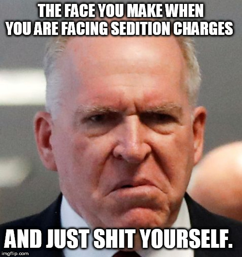 Grumpy John Brennan | THE FACE YOU MAKE WHEN YOU ARE FACING SEDITION CHARGES; AND JUST SHIT YOURSELF. | image tagged in grumpy john brennan | made w/ Imgflip meme maker
